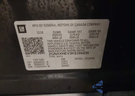 2019 Chevrolet Equinox Ls from USA, damaged, VIN 2GNAXHEV3K6196830